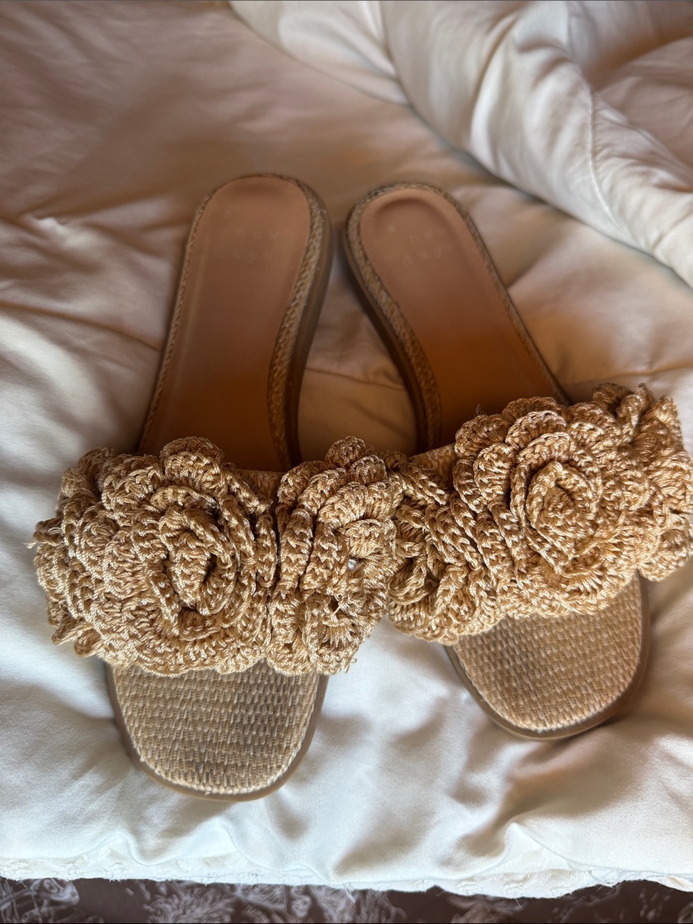 a new day Beige Crochet Rose Slide Sandals
